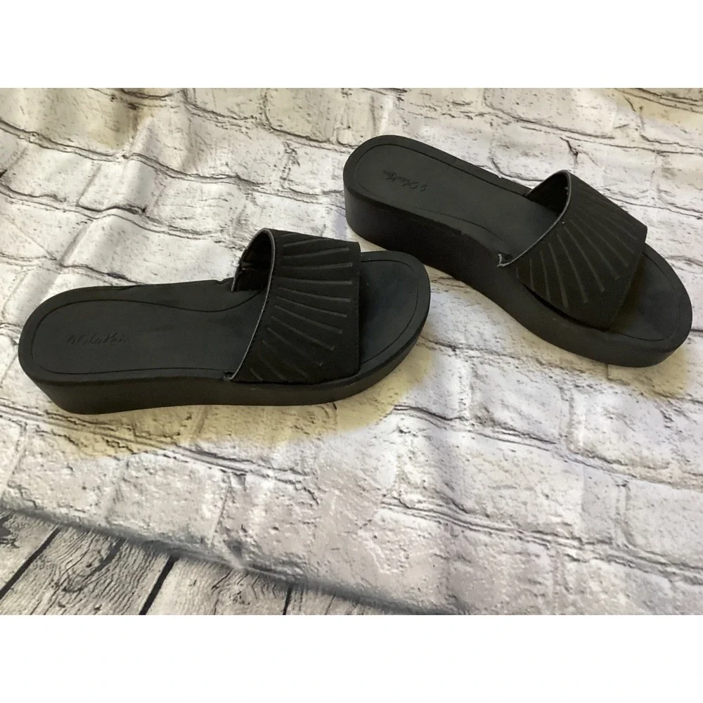 Olukai Halu'a Poi Black Platform Slide Sandals Women's size 9